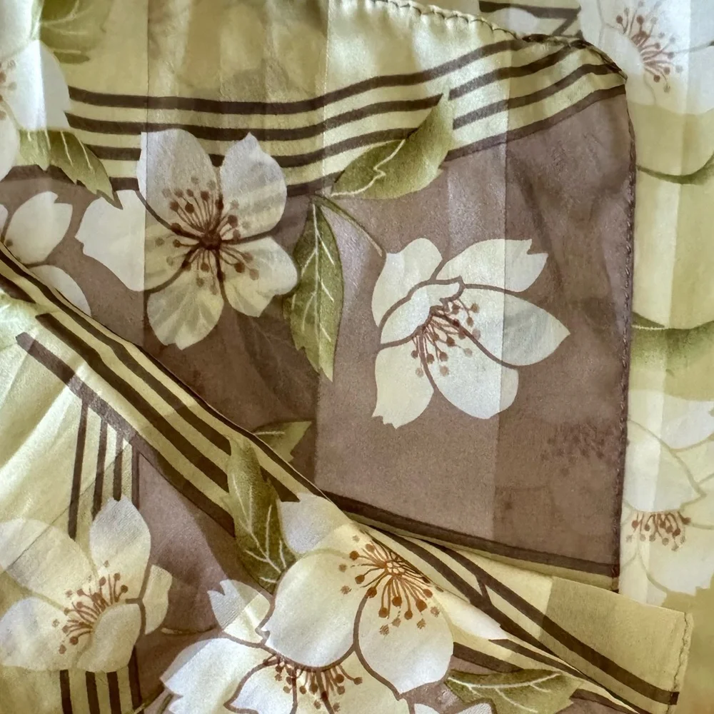 Oscar de la Renta Golden Cherry Blossom Silk Sateen Scarf, Rectangular (Oblong)